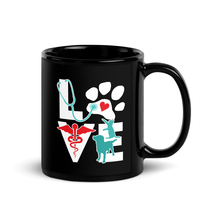 Love Cat and Dog Black Glossy Mug-I love Veterinary