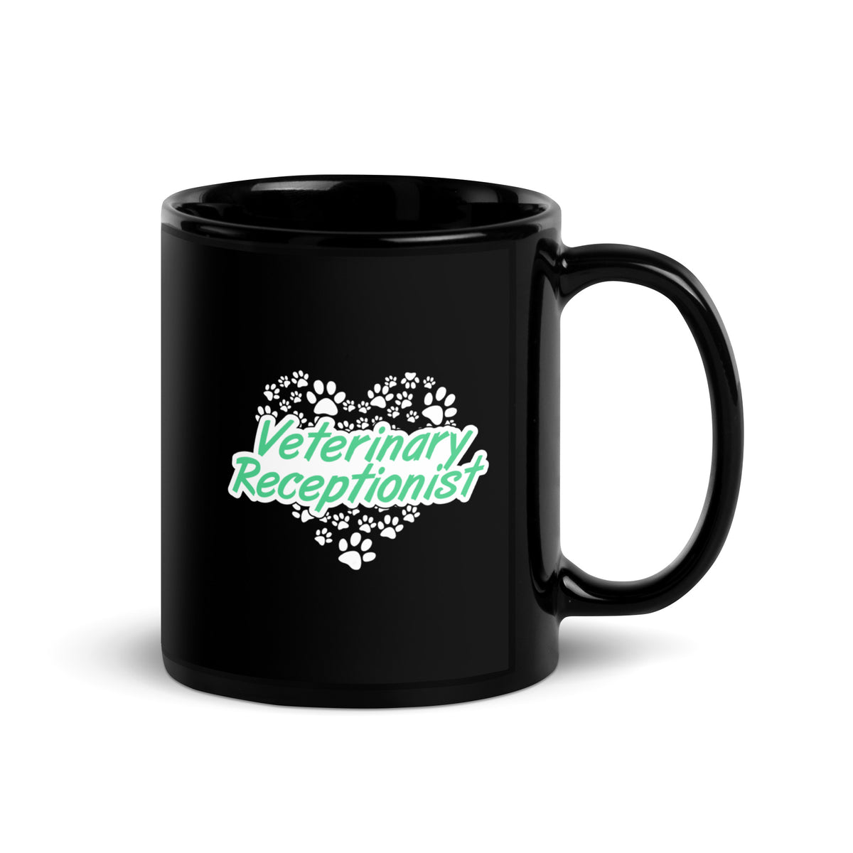 Veterinary Receptionist Heart Paws Black Glossy Mug-Black Glossy Mug-I love Veterinary