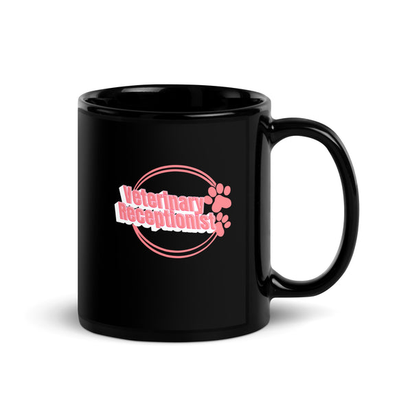 Vet Receptionist circle two paws Black Glossy Mug-I love Veterinary