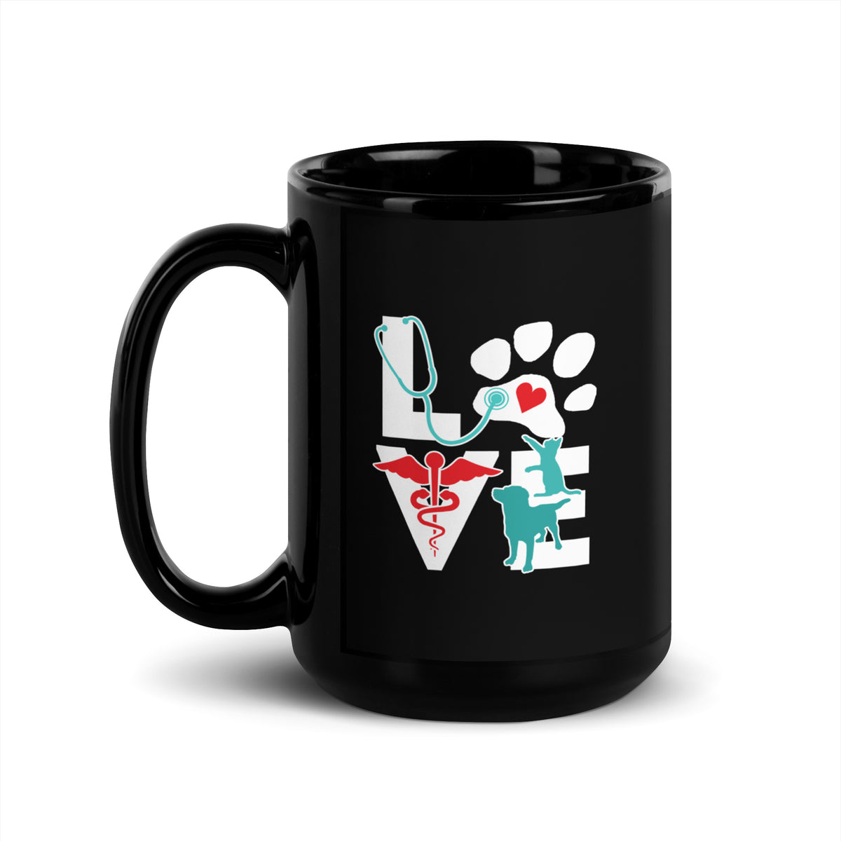 Love Cat and Dog Black Glossy Mug-Black Glossy Mug-I love Veterinary