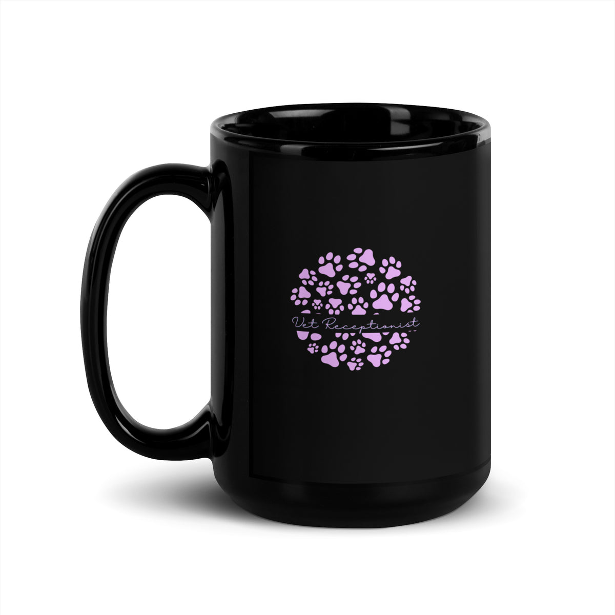 Vet Receptionist circle paws pattern Black Glossy Mug-I love Veterinary