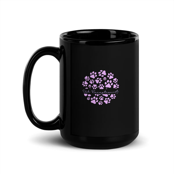 Vet Receptionist circle paws pattern Black Glossy Mug-I love Veterinary