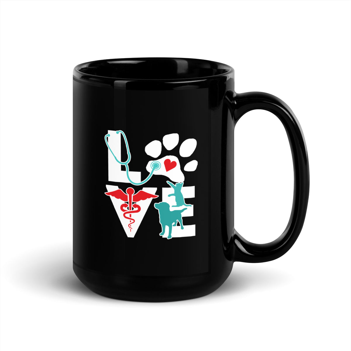 Love Cat and Dog Black Glossy Mug-Black Glossy Mug-I love Veterinary