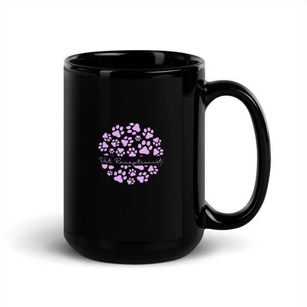 Vet Receptionist circle paws pattern Black Glossy Mug-I love Veterinary