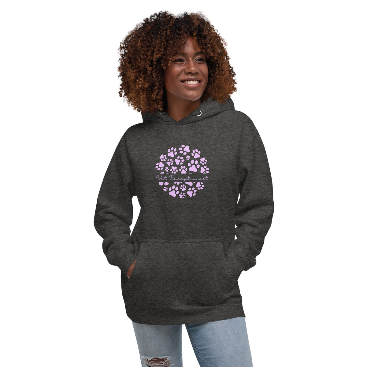 Vet Receptionist circle paws pattern Women's Premium Hoodie-I love Veterinary
