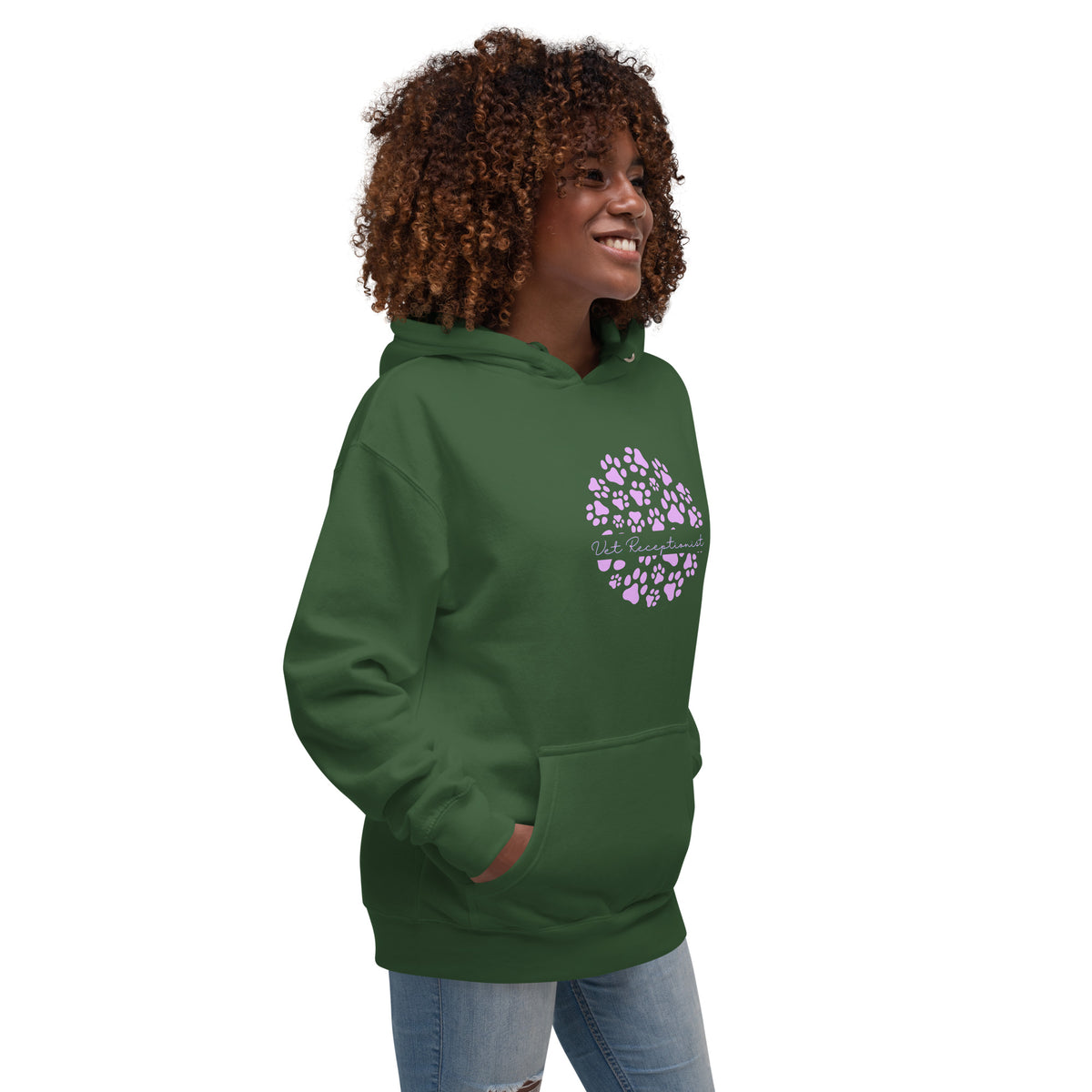 Vet Receptionist circle paws pattern Women's Premium Hoodie-I love Veterinary