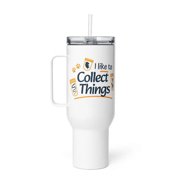 I like to collect things Travel mug with a handle-Travel Mug with a Handle-I love Veterinary