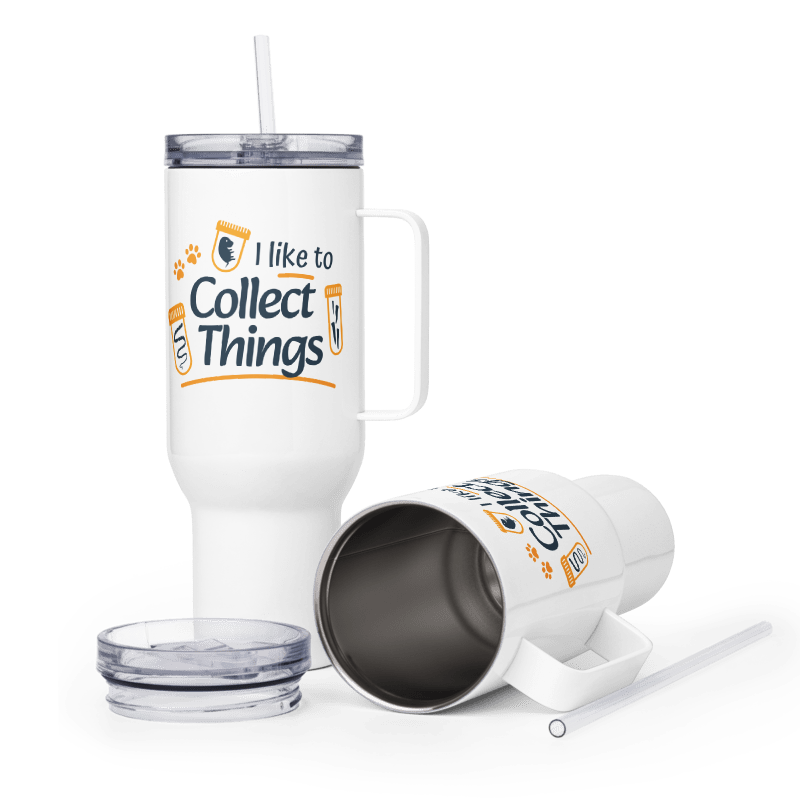 I like to collect things Travel mug with a handle-Travel Mug with a Handle-I love Veterinary