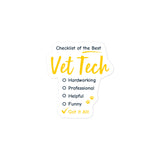 Checklist of the best Vet Tech Bubble-free stickers-I love Veterinary