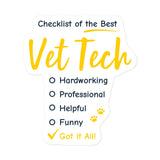 Checklist of the best Vet Tech Bubble-free stickers-I love Veterinary