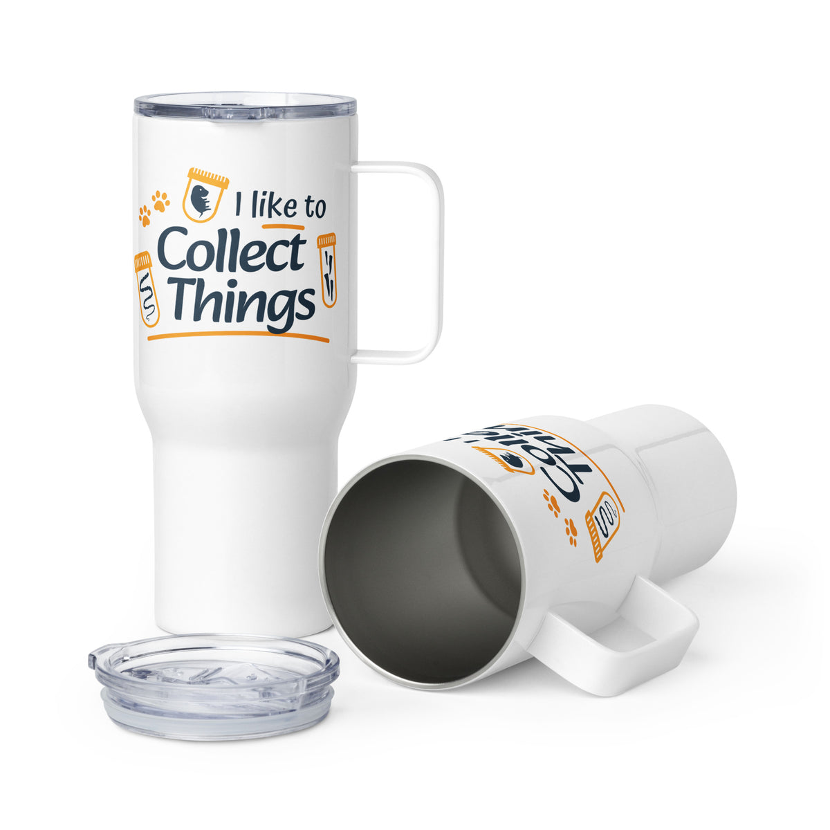 I like to collect things Travel mug with a handle-Travel Mug with a Handle-I love Veterinary