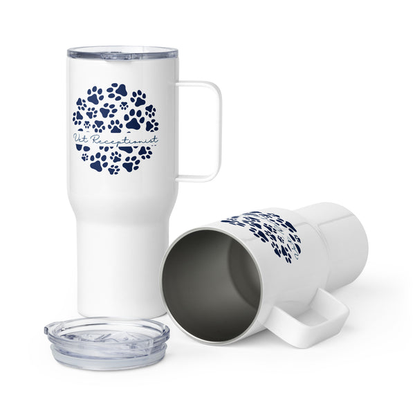 Vet Receptionist circle paws pattern Travel Mug With a Handle-I love Veterinary