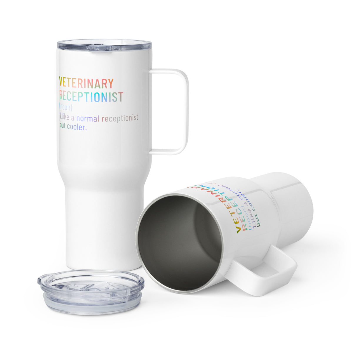 Veterinary receptionist definition voice Travel Mug With a Handle-I love Veterinary