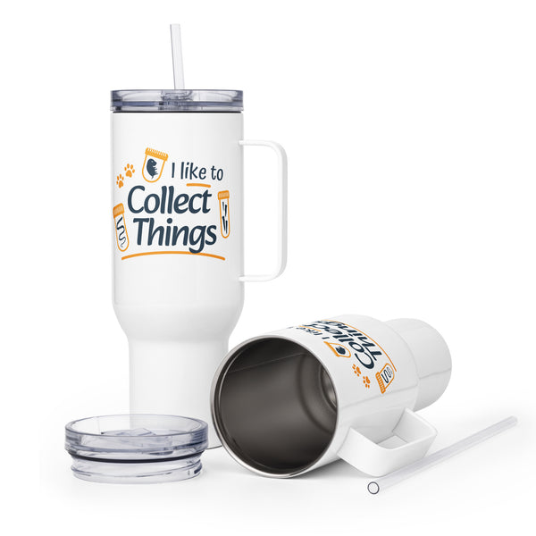 I like to collect things Travel mug with a handle-Travel Mug with a Handle-I love Veterinary