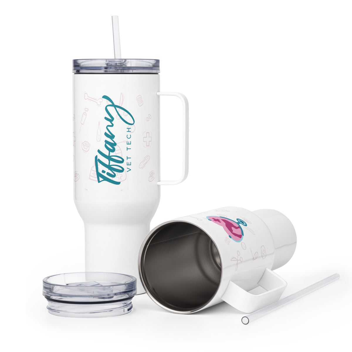 Personalizable Travel mug with a handle-Travel Mug with a Handle-I love Veterinary