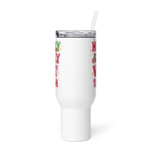 Holly Jolly Vet Tech Travel mug with a handle-Travel Mug with a Handle-I love Veterinary