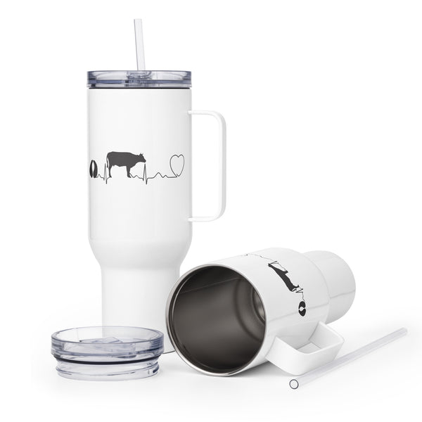 Cow pulse Travel mug with a handle-Travel Mug with a Handle-I love Veterinary