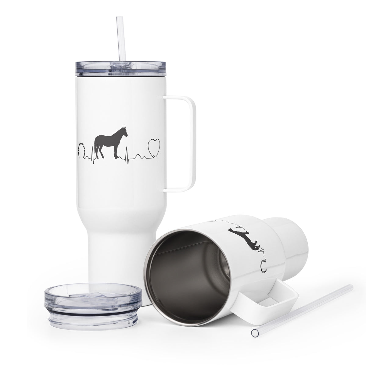 Horse pulse Travel mug with a handle-Travel Mug with a Handle-I love Veterinary