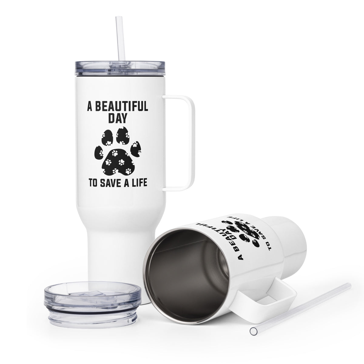 A beautiful day to save a life Travel mug with a handle-Travel Mug with a Handle-I love Veterinary