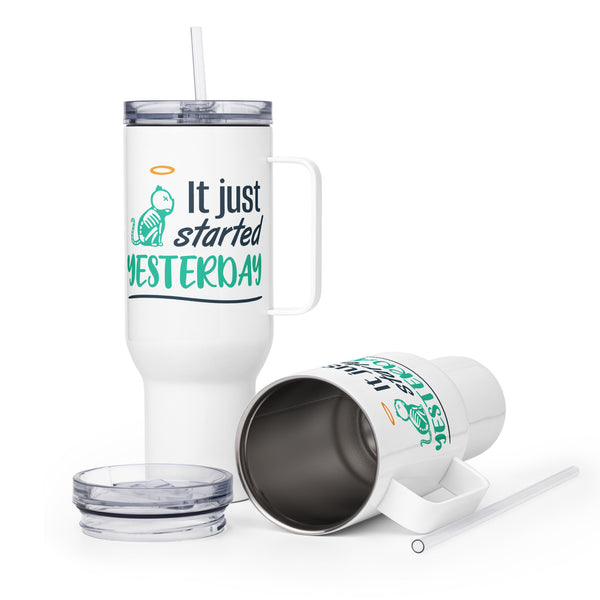 It Just Started Yesterday Travel mug with a handle-Travel Mug with a Handle-I love Veterinary