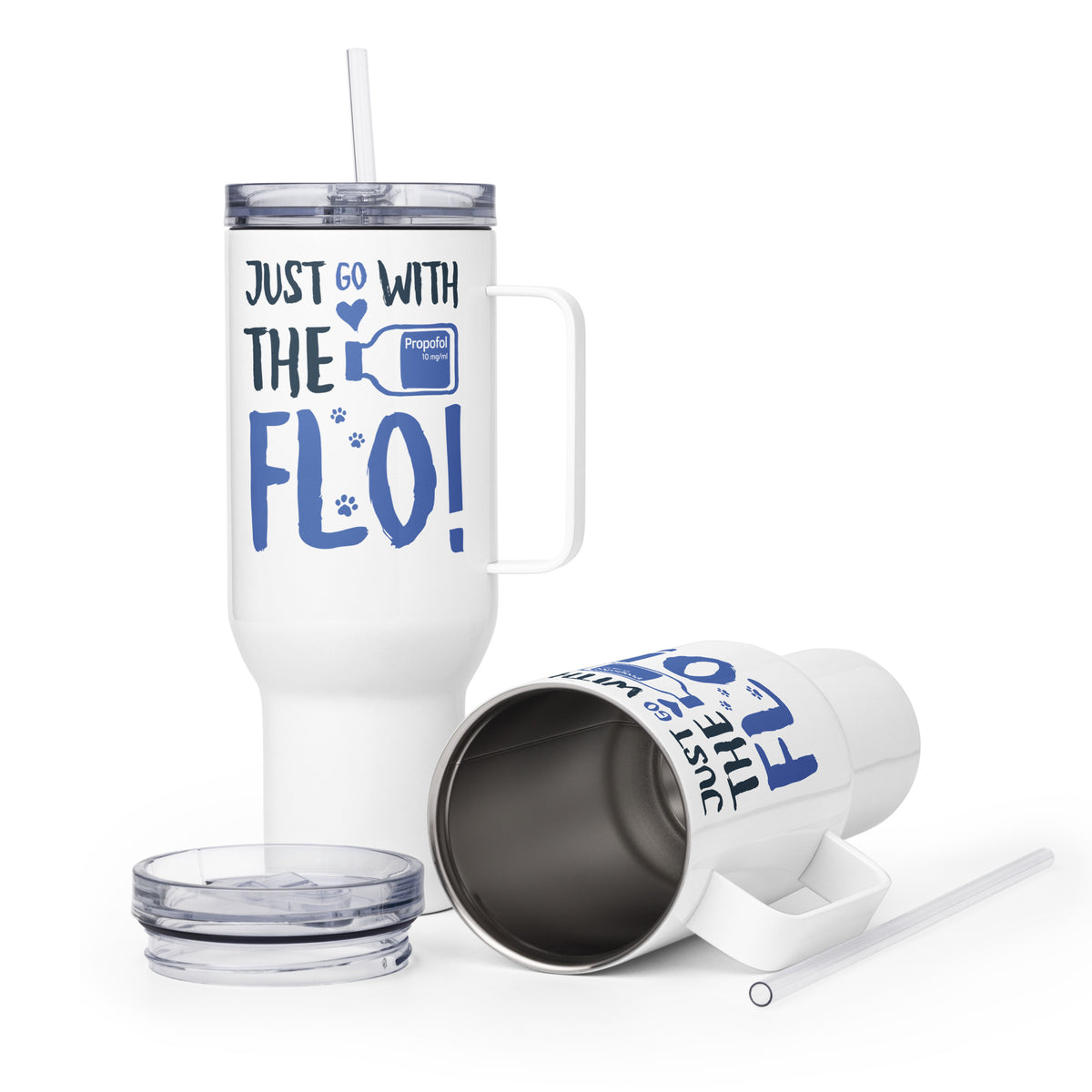 Just Go with the Flo! Travel mug with a handle-Travel Mug with a Handle-I love Veterinary