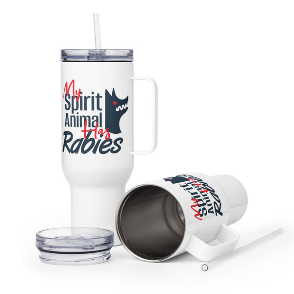 My Spirit Animal Has Rabies Travel mug with a handle-Travel Mug with a Handle-I love Veterinary