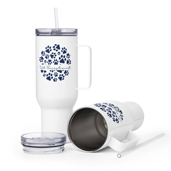 Vet Receptionist circle paws pattern Travel Mug With a Handle-I love Veterinary