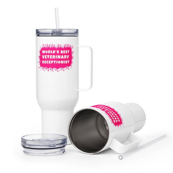 World's best veterinary receptionist color splash Travel Mug With a Handle-I love Veterinary