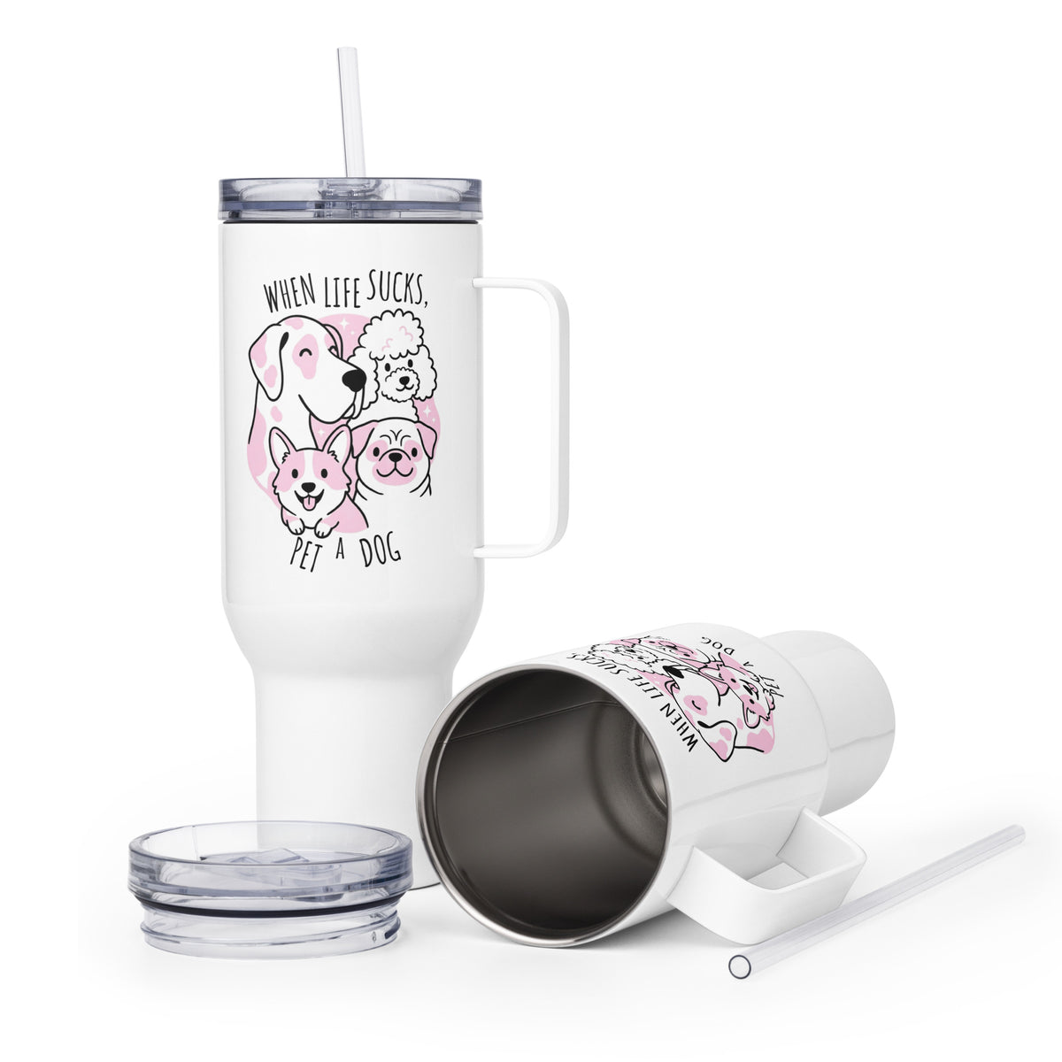 When life sucks pet a dog Travel Mug With a Handle-I love Veterinary