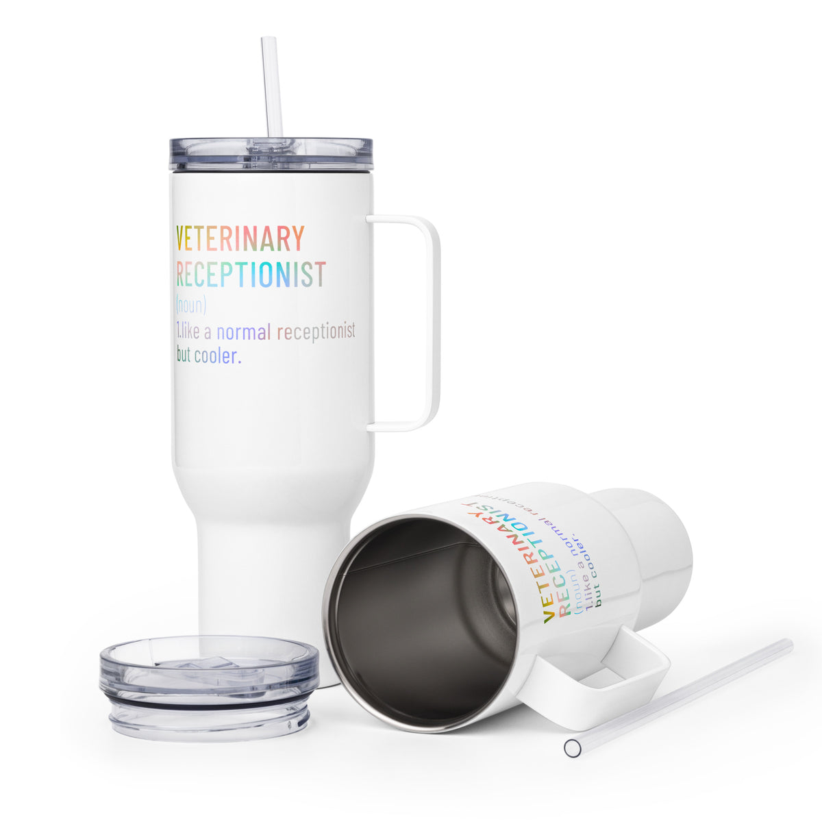 Veterinary receptionist definition voice Travel Mug With a Handle-I love Veterinary