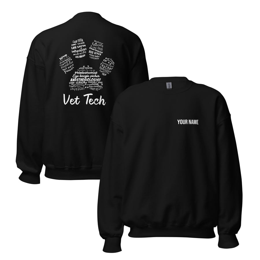 Personalize with your name - Vet Tech Pawprint Unisex Crewneck Sweatshirt-Unisex Crewneck Sweatshirt | Gildan 18000-I love Veterinary