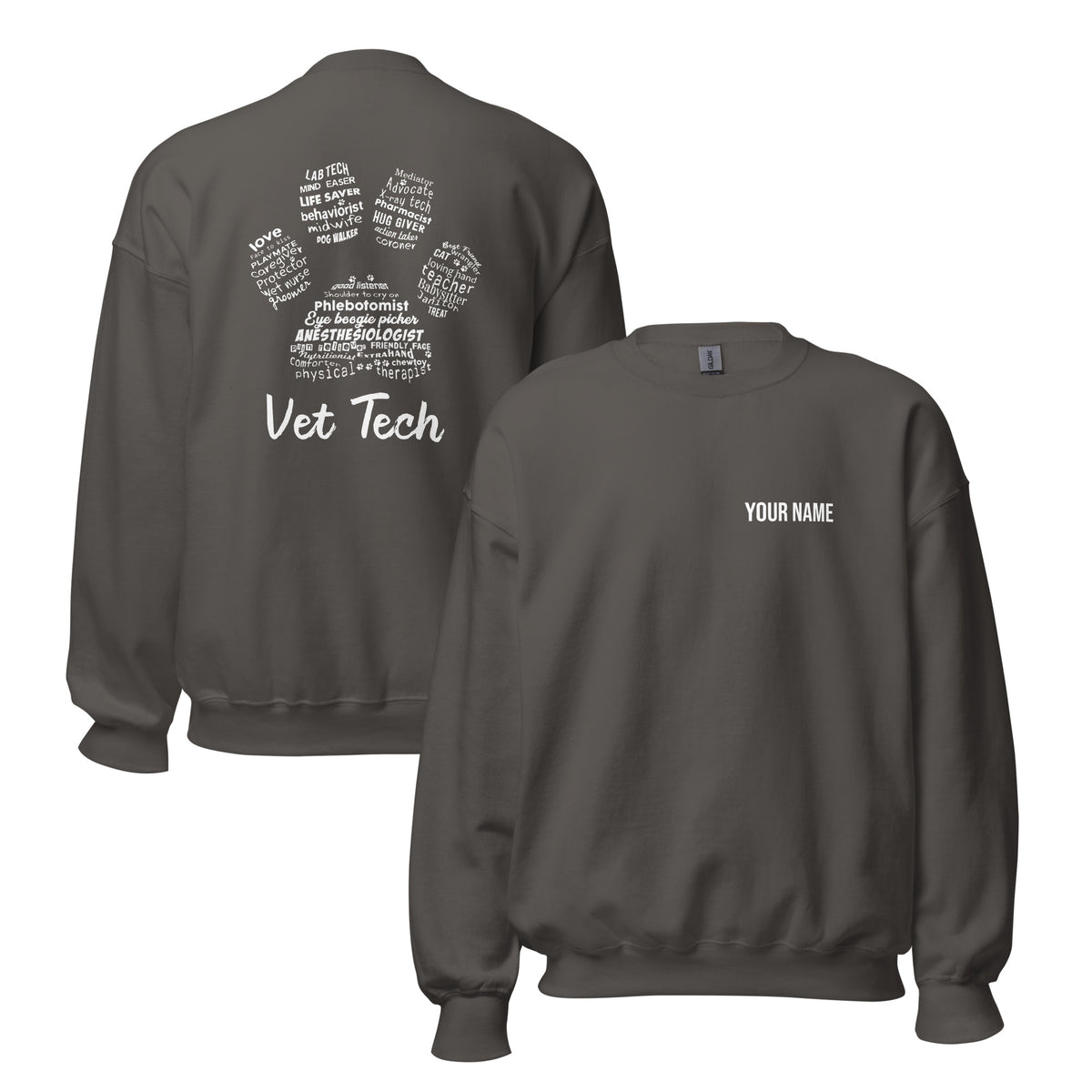 Personalize with your name - Vet Tech Pawprint Unisex Crewneck Sweatshirt-Unisex Crewneck Sweatshirt | Gildan 18000-I love Veterinary