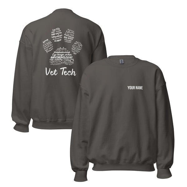Personalize with your name - Vet Tech Pawprint Unisex Crewneck Sweatshirt-Unisex Crewneck Sweatshirt | Gildan 18000-I love Veterinary