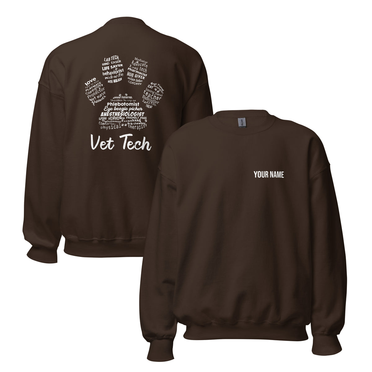 Personalize with your name - Vet Tech Pawprint Unisex Crewneck Sweatshirt-Unisex Crewneck Sweatshirt | Gildan 18000-I love Veterinary