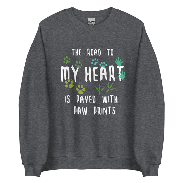 The road to my heart is paved with paw prints Unisex Crewneck Sweatshirt-Unisex Crewneck Sweatshirt | Gildan 18000-I love Veterinary