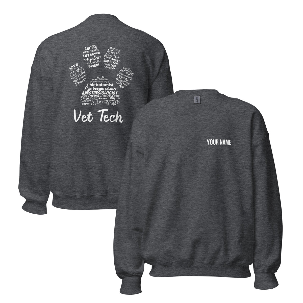 Personalize with your name - Vet Tech Pawprint Unisex Crewneck Sweatshirt-Unisex Crewneck Sweatshirt | Gildan 18000-I love Veterinary