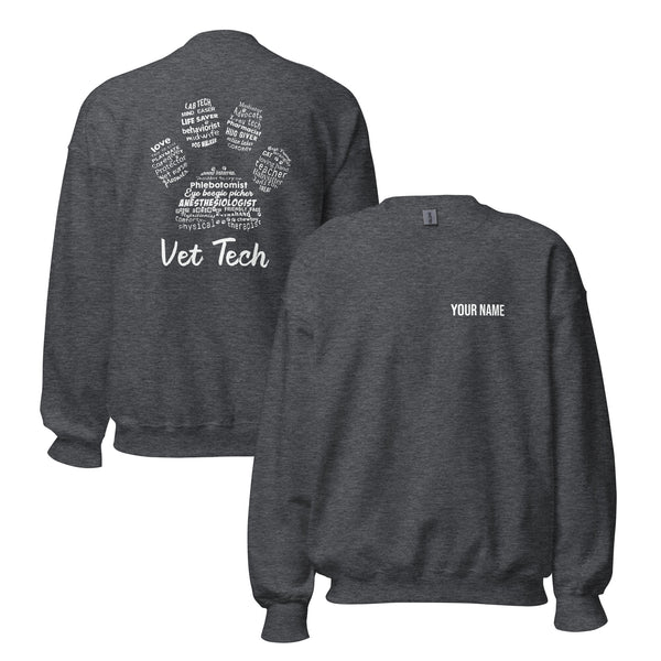 Personalize with your name - Vet Tech Pawprint Unisex Crewneck Sweatshirt-Unisex Crewneck Sweatshirt | Gildan 18000-I love Veterinary