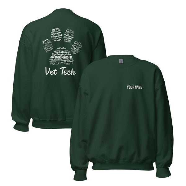 Personalize with your name - Vet Tech Pawprint Unisex Crewneck Sweatshirt-Unisex Crewneck Sweatshirt | Gildan 18000-I love Veterinary