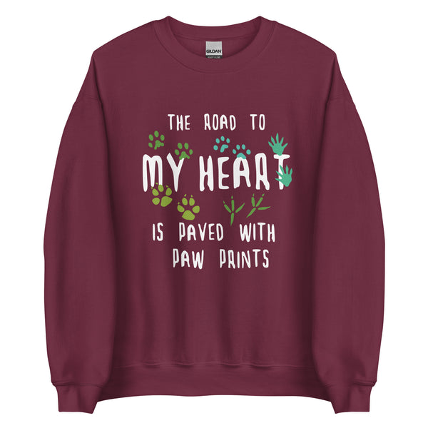 The road to my heart is paved with paw prints Unisex Crewneck Sweatshirt-Unisex Crewneck Sweatshirt | Gildan 18000-I love Veterinary