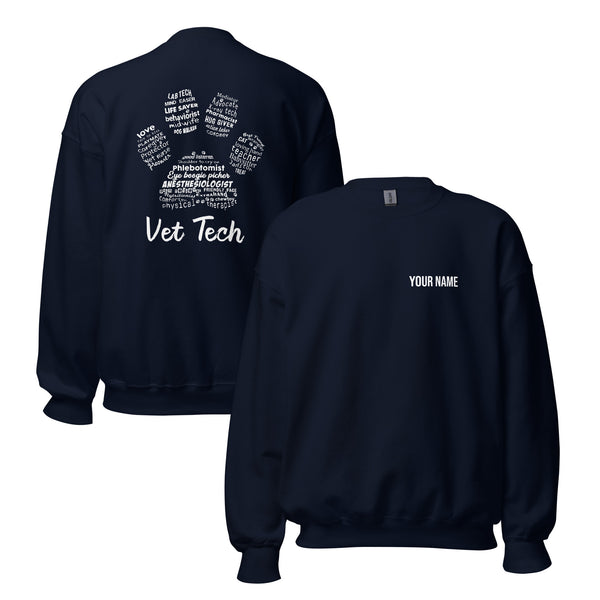 Personalize with your name - Vet Tech Pawprint Unisex Crewneck Sweatshirt-Unisex Crewneck Sweatshirt | Gildan 18000-I love Veterinary
