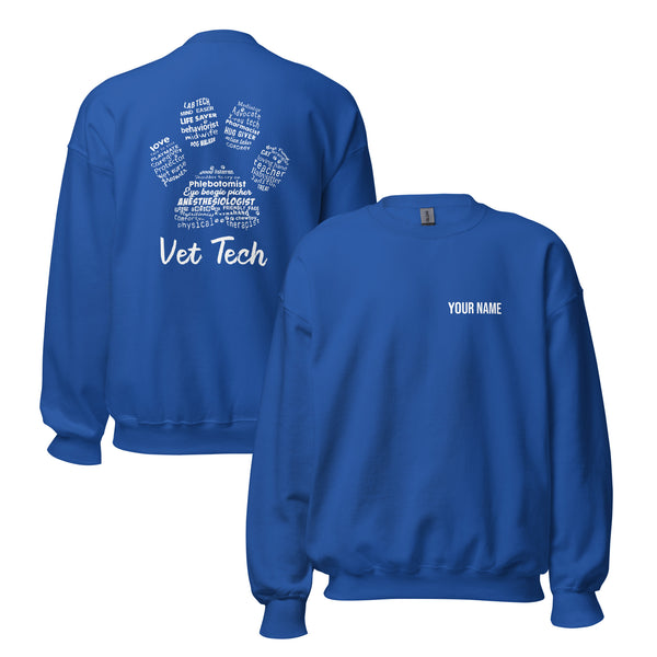 Personalize with your name - Vet Tech Pawprint Unisex Crewneck Sweatshirt-Unisex Crewneck Sweatshirt | Gildan 18000-I love Veterinary