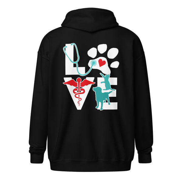 Personalize with your name - Love Dog and Cat Unisex heavy blend zip hoodie-Heavy Blend Adult Zip Hoodie | Gildan G18600-I love Veterinary
