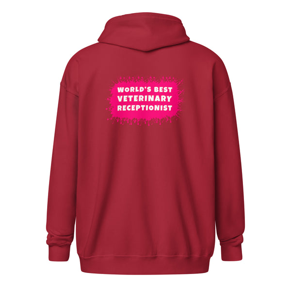 World's best veterinary receptionist color splash Unisex Zip Hoodie-I love Veterinary