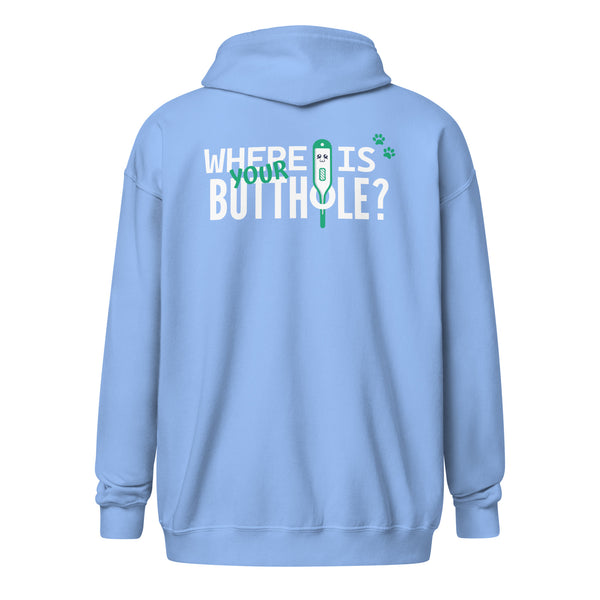 Where is your buthole Unisex heavy blend zip hoodie-Unisex Zip Hoodie | Gildan 18600-I love Veterinary