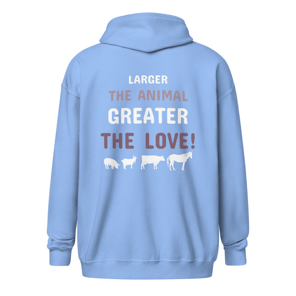 Larger the animal- Greater the love! Unisex Zip Hoodie-Unisex Zip Hoodie | Gildan 18600-I love Veterinary