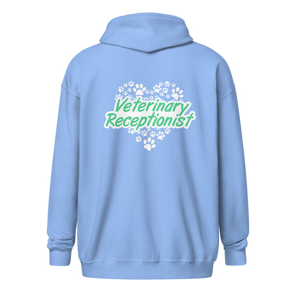 Veterinary Receptionist Heart Paws Unisex Zip Hoodie-I love Veterinary