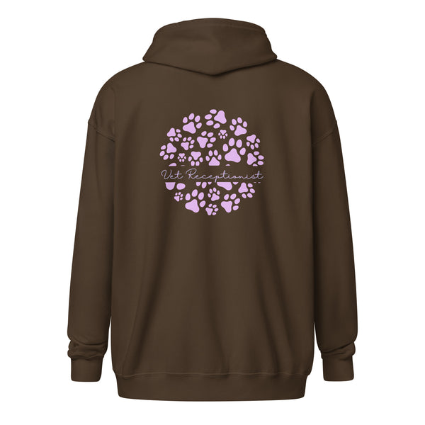 Vet Receptionist circle paws pattern Unisex Zip Hoodie-I love Veterinary