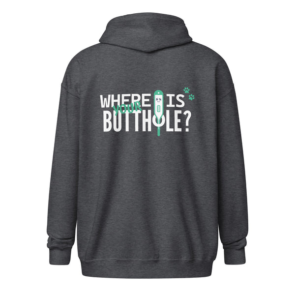 Where is your butthole Unisex heavy blend zip hoodie-Unisex Zip Hoodie | Gildan 18600-I love Veterinary