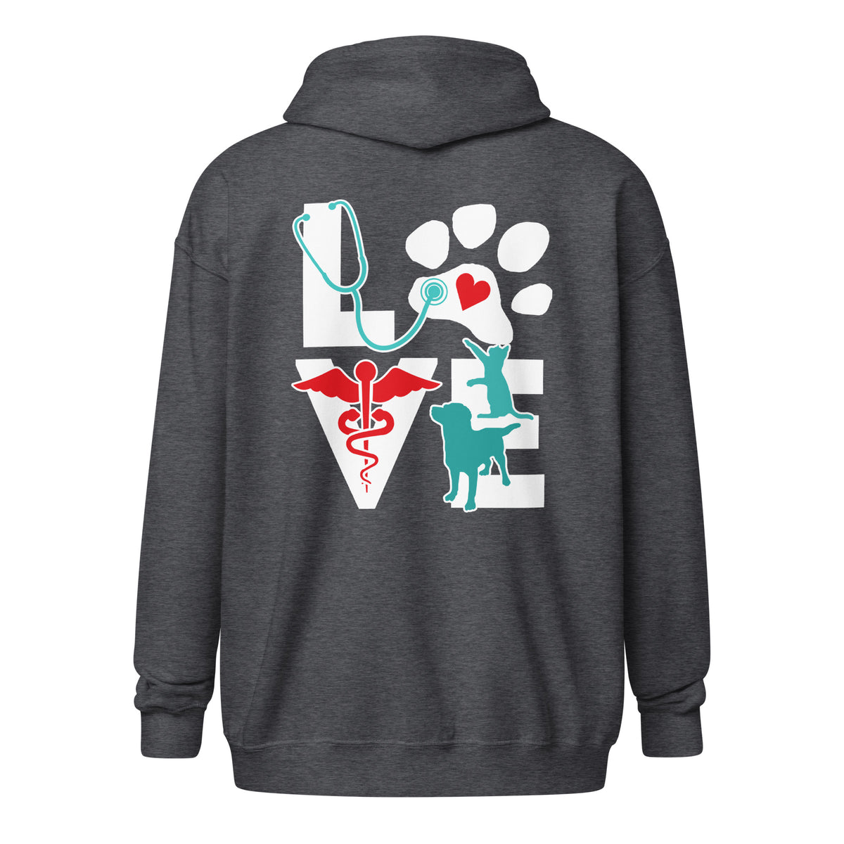 Personalize with your name - Love Dog and Cat Unisex heavy blend zip hoodie-Heavy Blend Adult Zip Hoodie | Gildan G18600-I love Veterinary