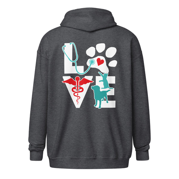 Personalize with your name - Love Dog and Cat Unisex heavy blend zip hoodie-Heavy Blend Adult Zip Hoodie | Gildan G18600-I love Veterinary